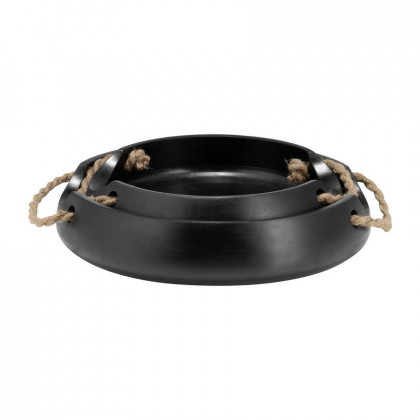 Sagebrook - 12"/15" Wood Round Trays With Rope Handles (Set Of 2) in Black
