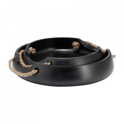 Sagebrook - 12"/15" Wood Round Trays With Rope Handles (Set Of 2) in Black