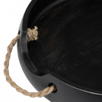 Sagebrook - 12"/15" Wood Round Trays With Rope Handles (Set Of 2) in Black