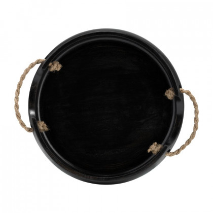 Sagebrook - 12"/15" Wood Round Trays With Rope Handles (Set Of 2) in Black