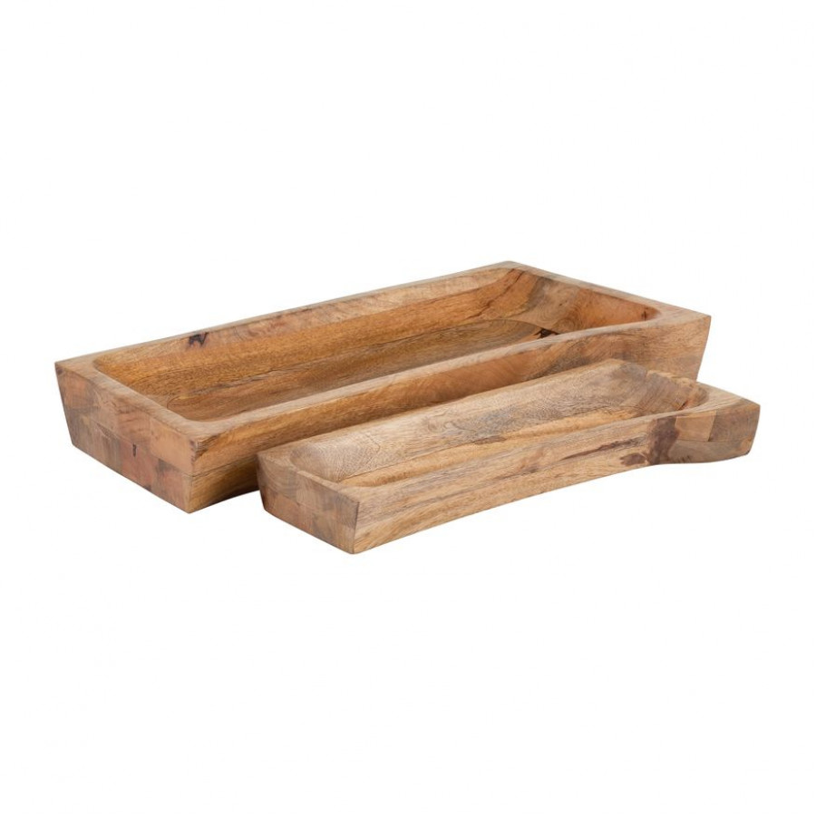 Sagebrook - 17"/23" Wood Rectangular Trays (Set Of 2) in Natural