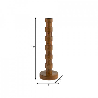 Sagebrook 13" Wood Textured Taper Candle Holder - Brown
