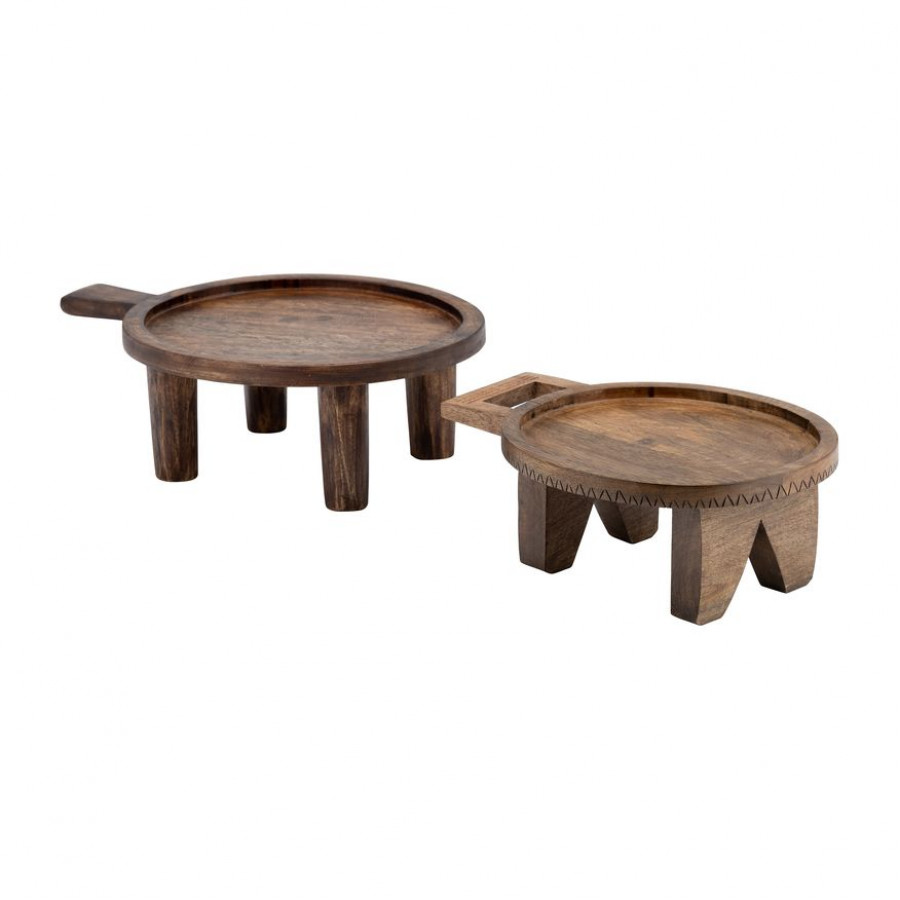 Sagebrook - 12"/15" Wood Round Risers With Handle (Set Of 2) in Brown