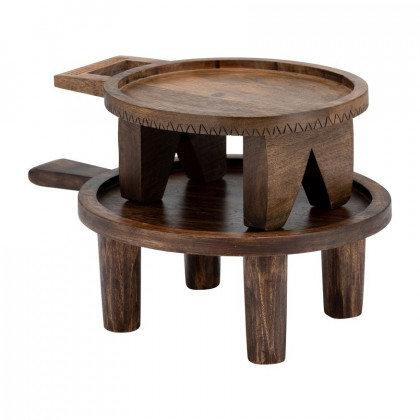 Sagebrook - 12"/15" Wood Round Risers With Handle (Set Of 2) in Brown