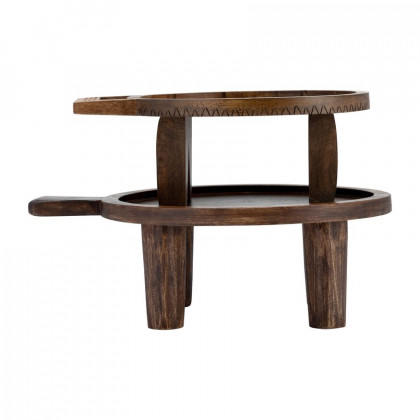 Sagebrook - 12"/15" Wood Round Risers With Handle (Set Of 2) in Brown