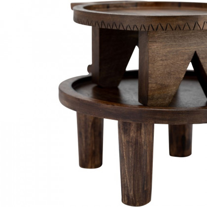 Sagebrook - 12"/15" Wood Round Risers With Handle (Set Of 2) in Brown