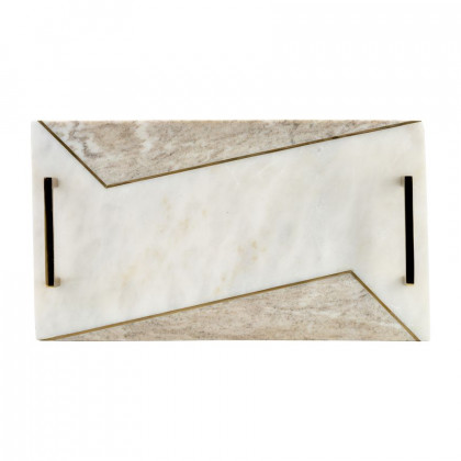 Sagebrook - 15"/18" Marble 2-tone Trays With Handle (Set Of 2) in White