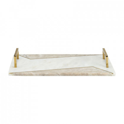Sagebrook - 15"/18" Marble 2-tone Trays With Handle (Set Of 2) in White