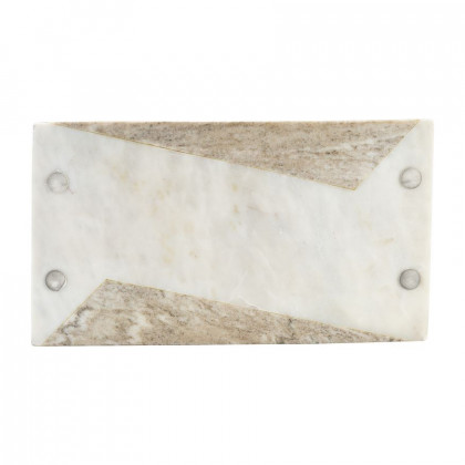 Sagebrook - 15"/18" Marble 2-tone Trays With Handle (Set Of 2) in White