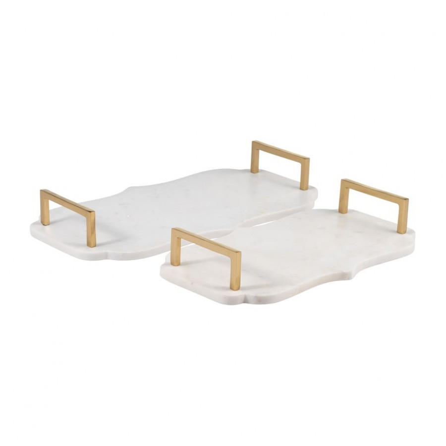 Sagebrook - 15"/18" Marble Accent Trays (Set Of 2) in White