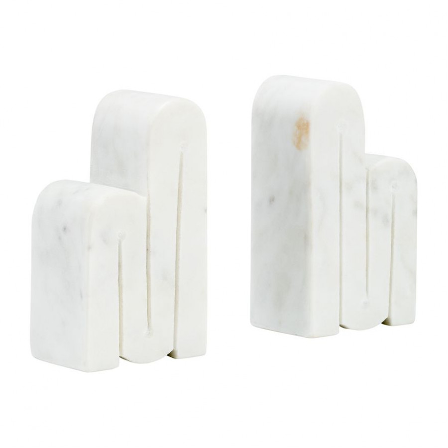 Sagebrook - 6" Marble Swirly Bookends (Set Of 2) in White