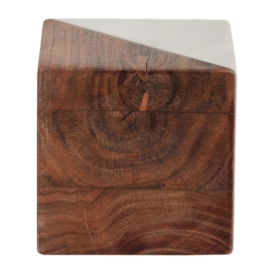 Sagebrook - 4" Marble/Wood Square Orb in Brown/White