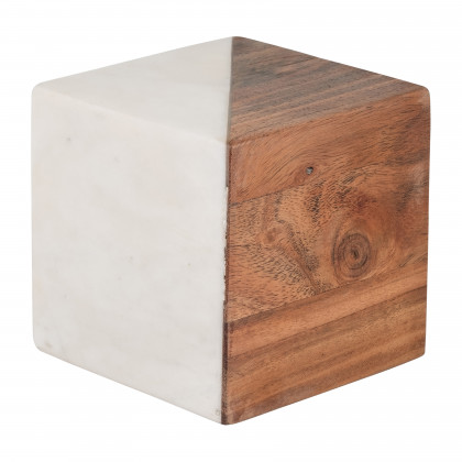 Sagebrook - 4" Marble/Wood Square Orb in Brown/White