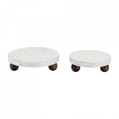 Sagebrook 8/10" Wood Round Risers (Set Of 2) - White Wash