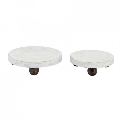 Sagebrook 8/10" Wood Round Risers (Set Of 2) - White Wash