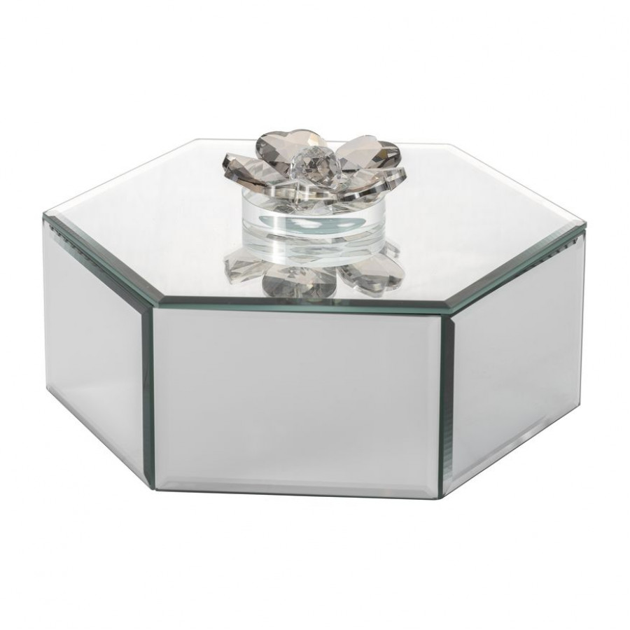 Sagebrook - 8" Glass Hexagonal Jewelry Box Flower Top in Sil
