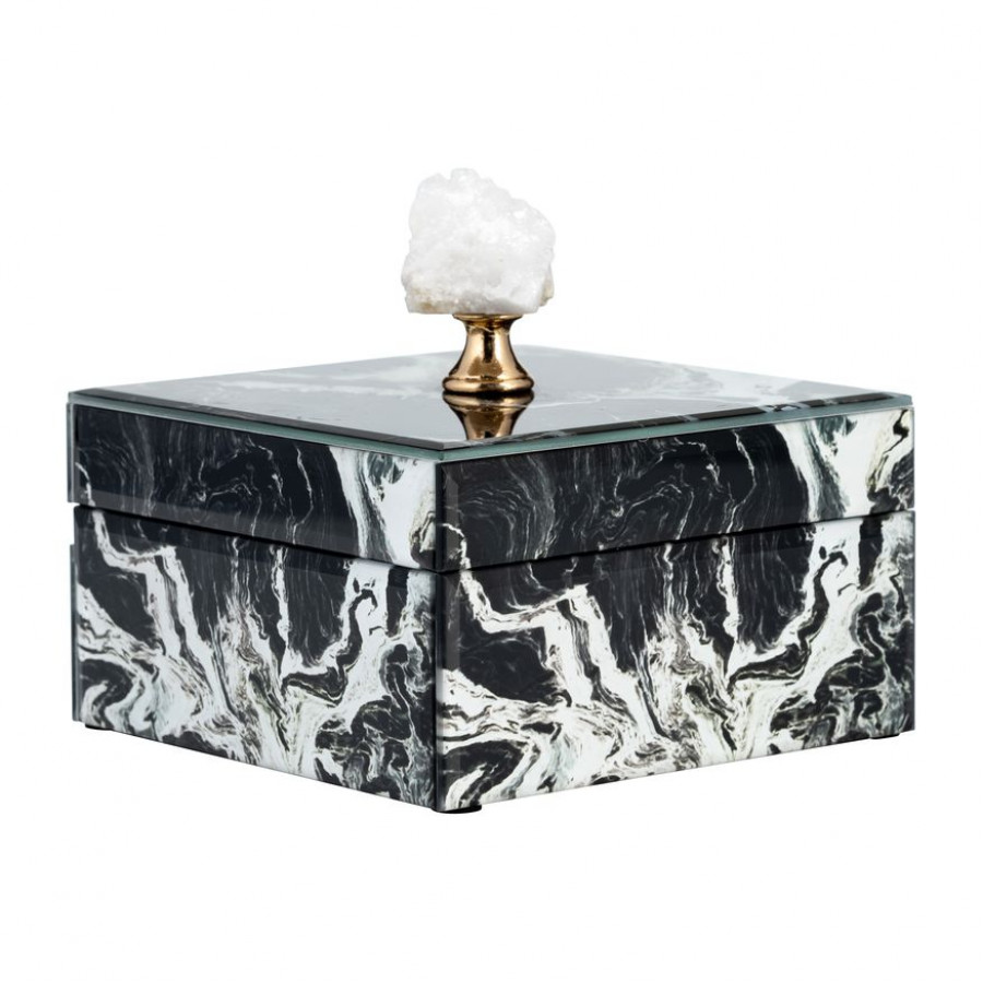 Sagebrook - 6"x5" Glass Jewelry Box Quartz Top in Black
