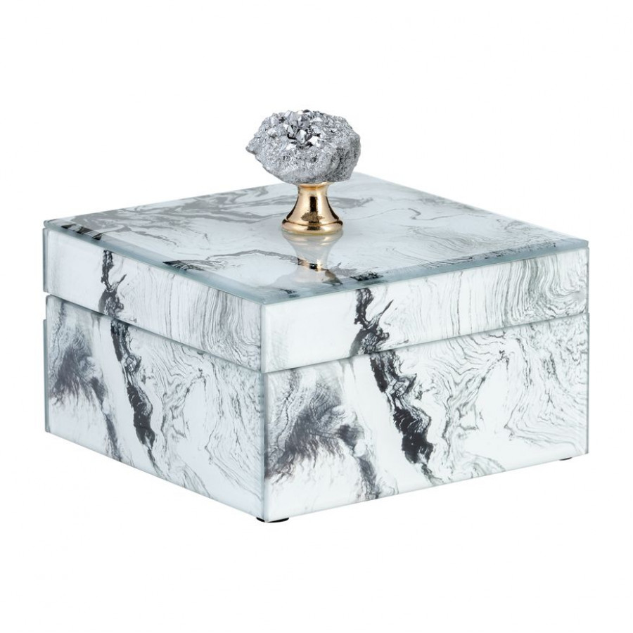 Sagebrook - 6"x5" Glass Jewelry Box Silver Top in Gray