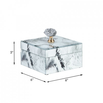 Sagebrook - 6"x5" Glass Jewelry Box Silver Top in Gray
