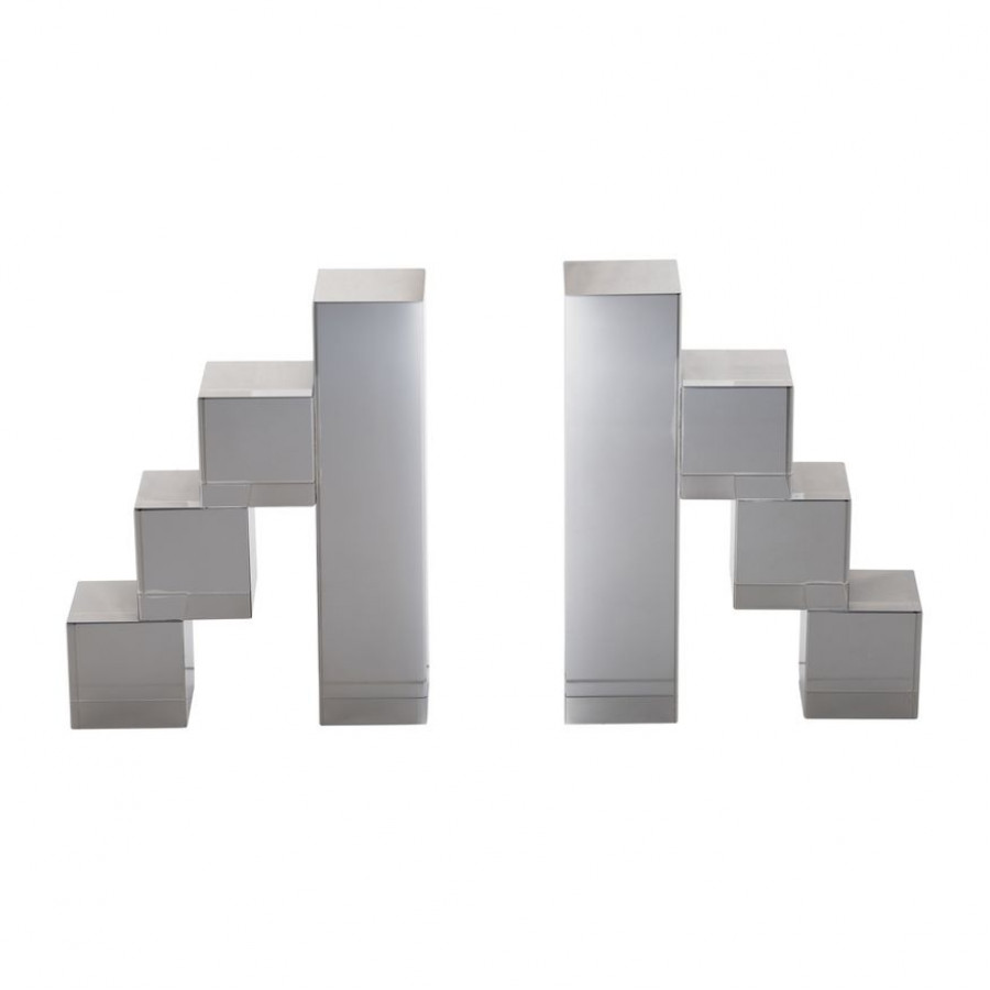 Sagebrook - 6" Glass Tetrimino Bookends (Set Of 2) in Smoke