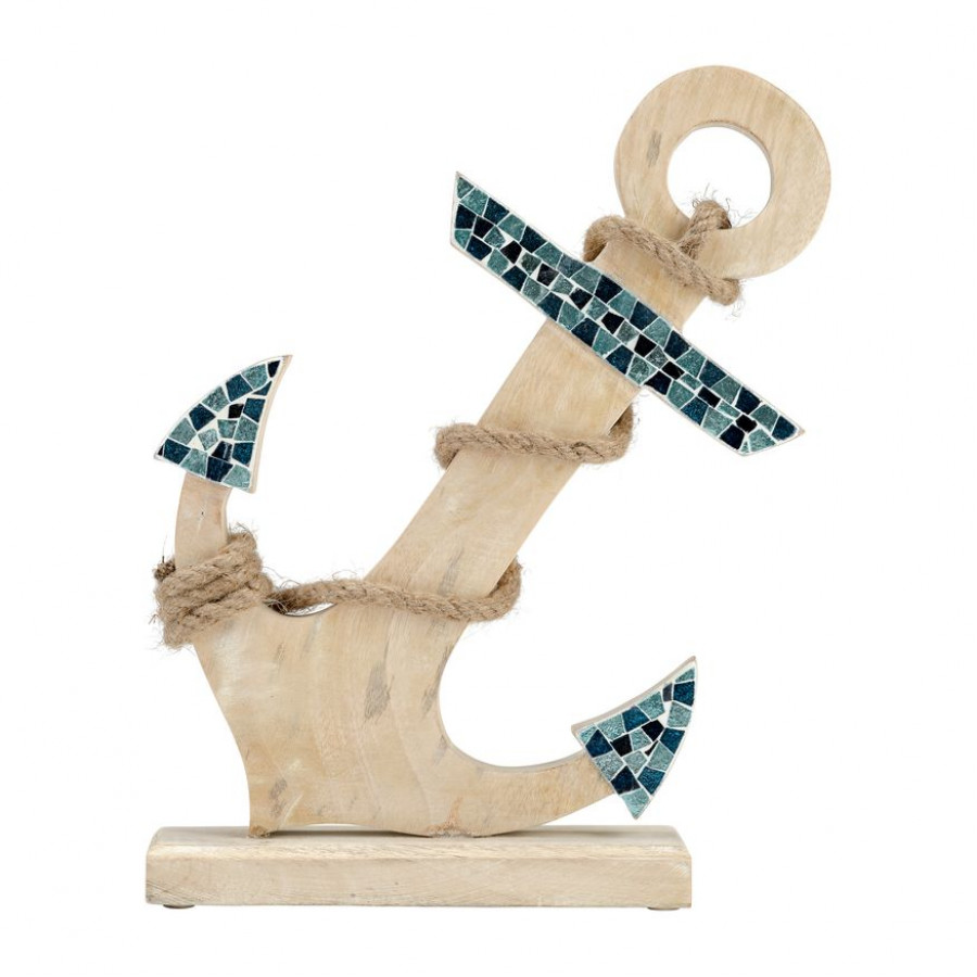 Sagebrook - 15" Wood Anchor With Mosaic in Blue/Brown