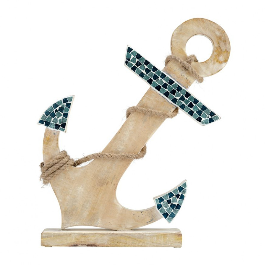 Sagebrook - 17" Wood Anchor With Mosaic in Blue/Brown