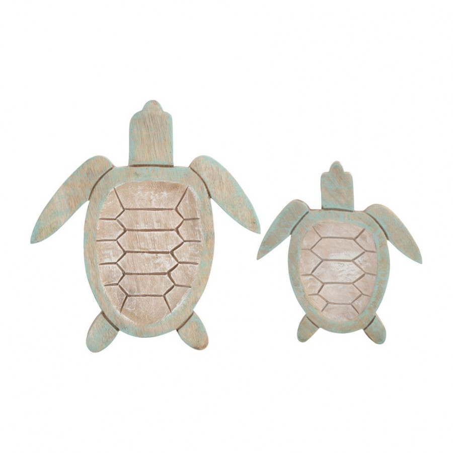 Sagebrook - 10"/14" Wood Tortoise (Set Of 2) in Multi