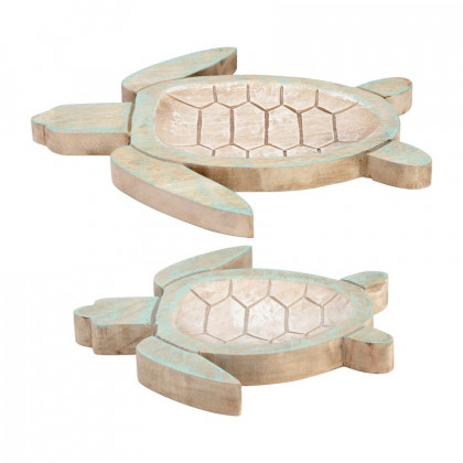 Sagebrook - 10"/14" Wood Tortoise (Set Of 2) in Multi