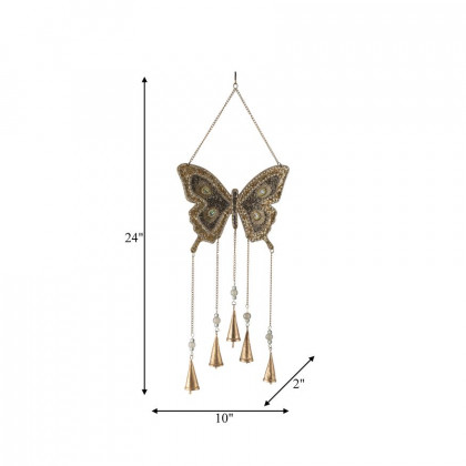 Sagebrook - 24" Metal Mosaic Butterfly Chime in Gold