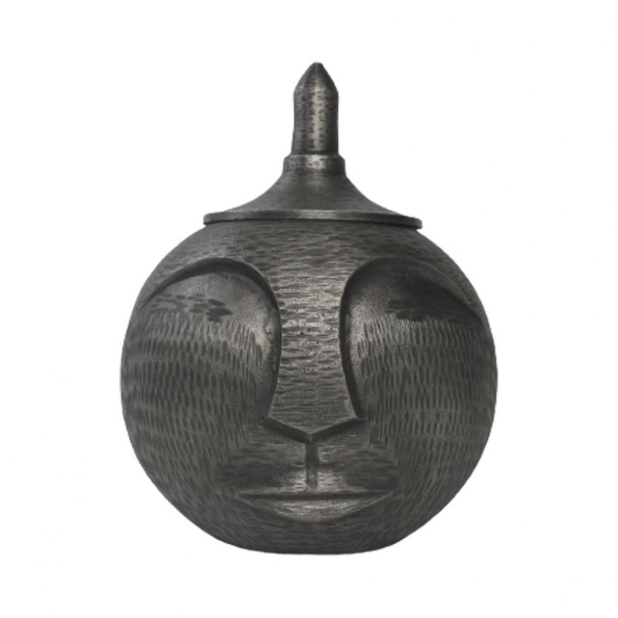 Sagebrook 13" Metal Face Jar With Lid - Gunmetal