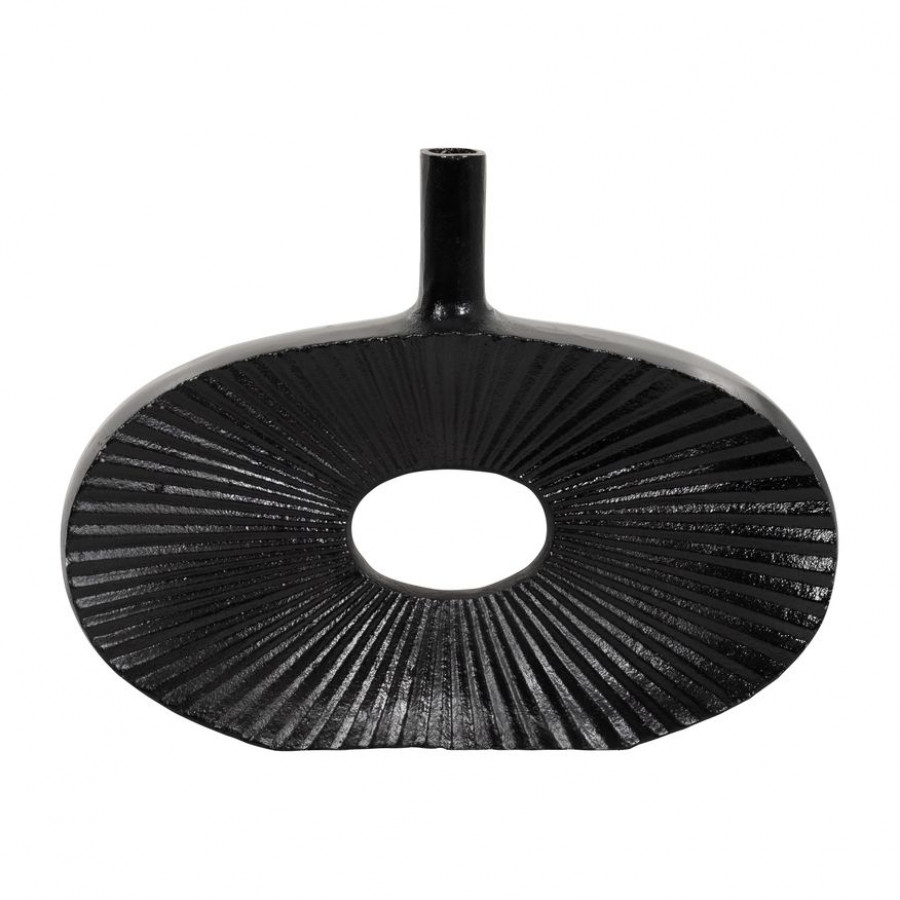 Sagebrook - 10" Metal Ridged Oval Open Cut Out Vase in Black