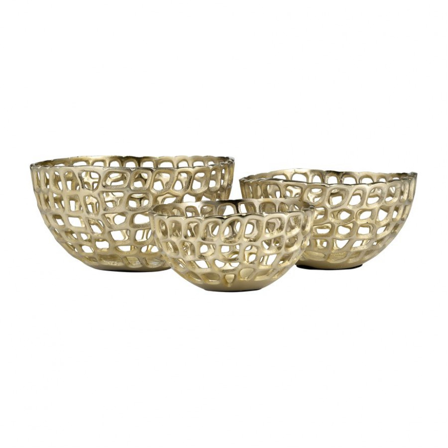 Sagebrook - 9"/10"/12" Metal Pierced Bowls (Set Of 3) in Gold