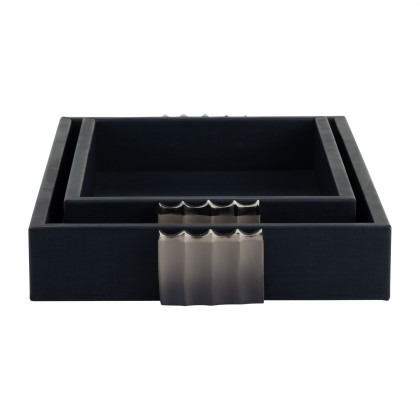 Sagebrook - 18" Wood-Leather Trays (Set Of 2) in Blue/Ombre