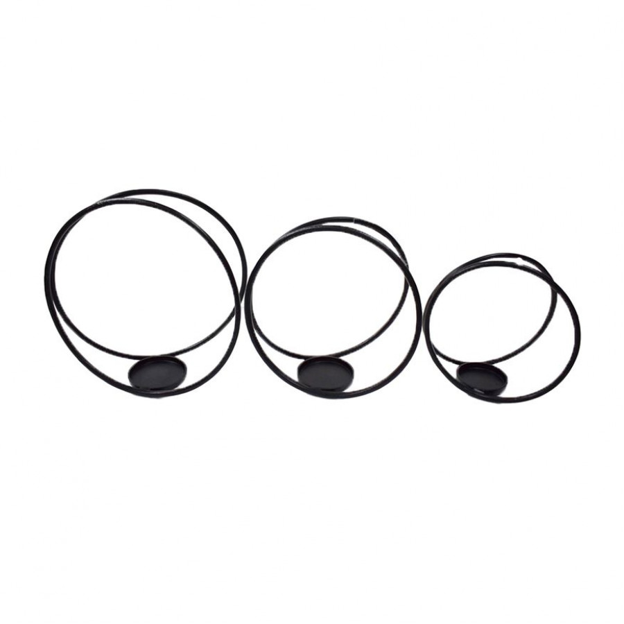 Sagebrook 12"/14"/16" Metal Double Ring Candle Holders (Set of 3) - Black
