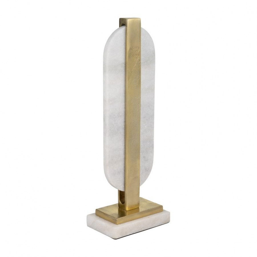 Sagebrook - 18" Metal/Marble Oval Disc Sculpture in White/Gold