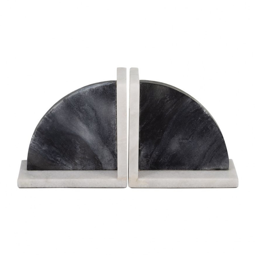 Sagebrook - 6" Rounded Bookends Marble (Set Of 2) in Black/White