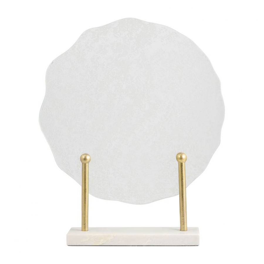 Sagebrook - 21" Metal Speckled Glass Disc On Marble Stand in White