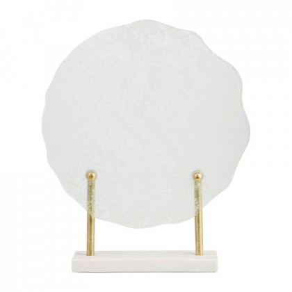 Sagebrook - 21" Metal Speckled Glass Disc On Marble Stand in White