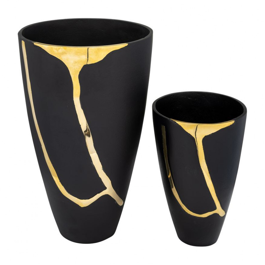 Sagebrook - 9"/14" Metal Cracked Design Vases (Set Of 2) in Brass/Champagne