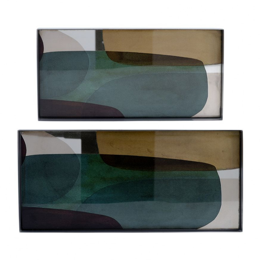 Sagebrook - 16"/20" Metal/Glass Tray (Set Of 2) in Nickel/Multi