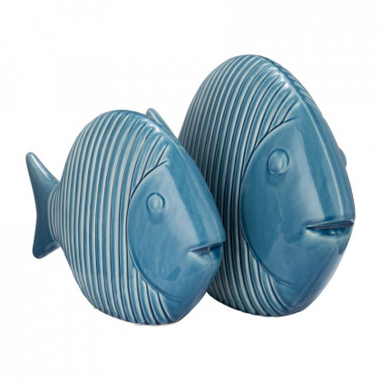 Sagebrook 12" Ceramic V Striped Fish - Blue