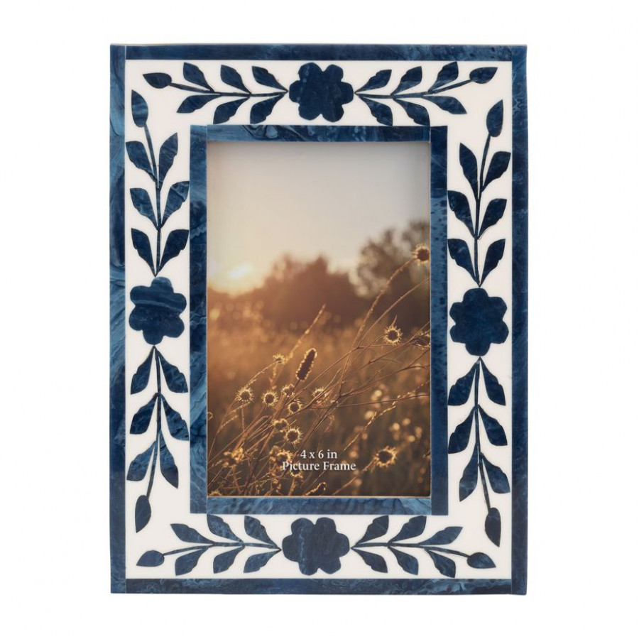 Sagebrook - 4"x6" Resin Blue Petals Photo Frame in White/Blue