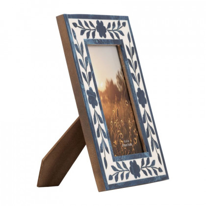Sagebrook - 4"x6" Resin Blue Petals Photo Frame in White/Blue