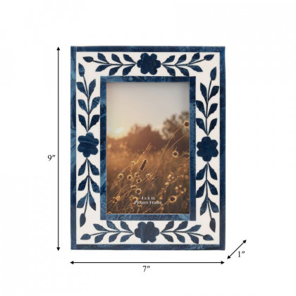 Sagebrook - 4"x6" Resin Blue Petals Photo Frame in White/Blue