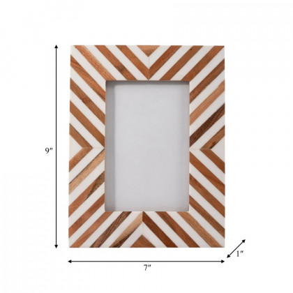 Sagebrook - 4"x6" Resin Herringbone Lines Photo Frame in White/Wood