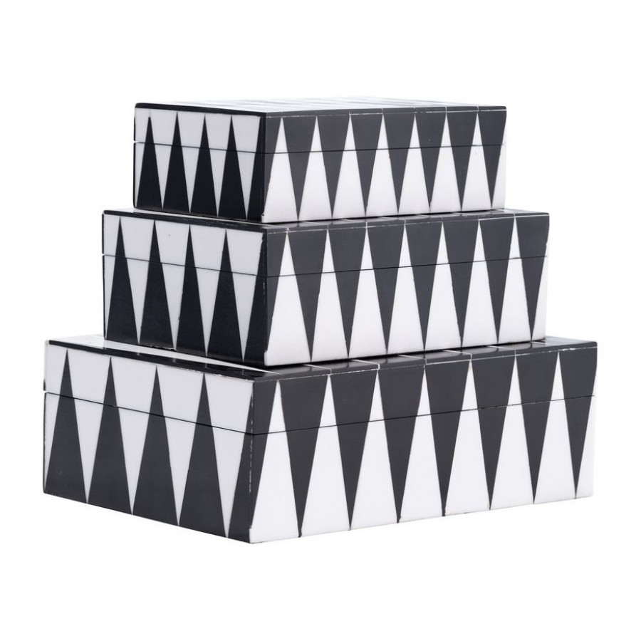 Sagebrook - 6"/7"/9" Resin Sharp Lines Rec Boxes (Set Of 3) in Black/White