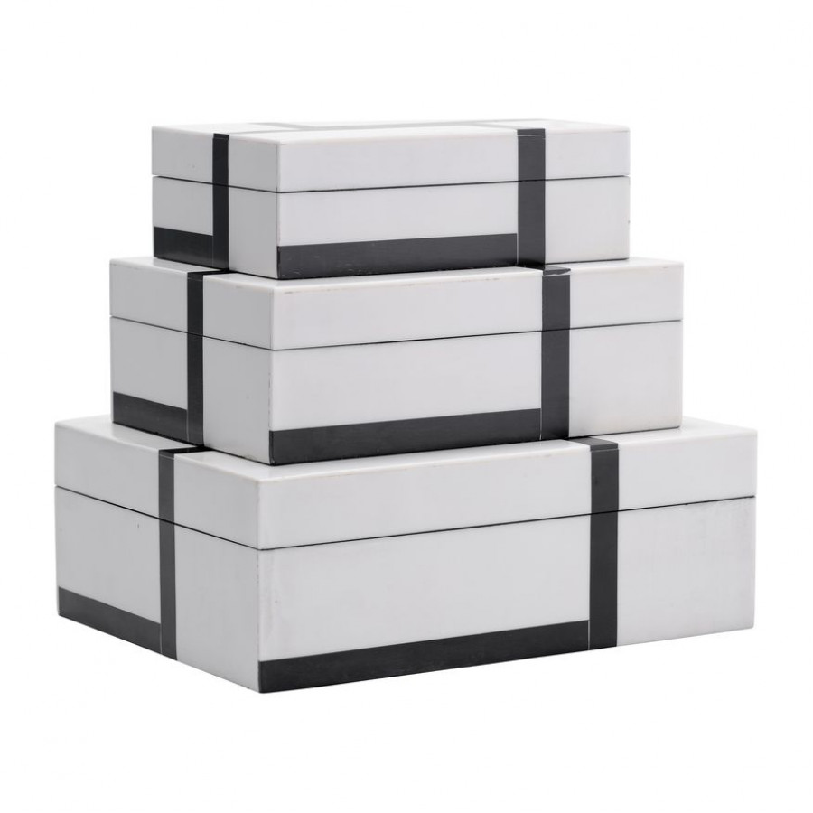 Sagebrook - 6"/7"/9" Resin Bold Lines Design Rec Boxes (Set Of 3) in Black/White