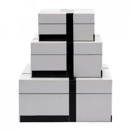 Sagebrook - 6"/7"/9" Resin Bold Lines Design Rec Boxes (Set Of 3) in Black/White