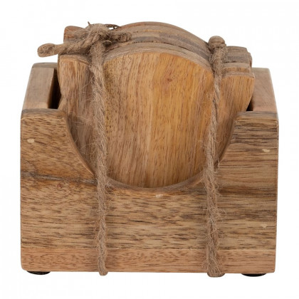 Sagebrook - Wood Cat Face Coasters With Stand (Set Of 6) in Natural