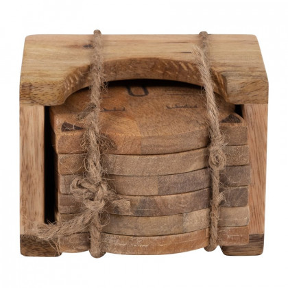 Sagebrook - Wood Cat Face Coasters With Stand (Set Of 6) in Natural